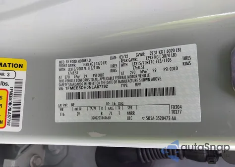 2022 Ford Bronco Black Diamond из США, поврежденный, VIN 1FMEE5DH0NLA87792